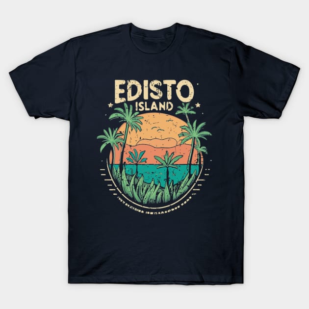 Edisto Island South Carolina Retro Palmetto Sunset T-Shirt by SubtleSplit